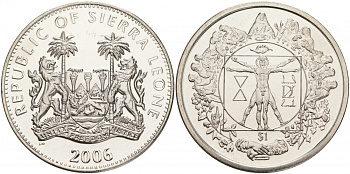 Сьерра-Леоне 1 доллар 2006 витрувианский человек, творения Леонардо да Винчи KM 110 медно-никель UNC M20-2