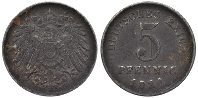 Германия 5 пфеннигов 1920 D KM 19, J. 297, Weege 5 железо 4118-1227