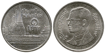 Таиланд 1 бат 2004 ВЕ 2547, Рама IX (1946-2016), королевский дворец KM 183 медно-никель 176-839