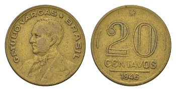 Бразилия 20 сентаво 1946 Жетулиу Варгас KM 556a алюминиевая бронза 4625-945