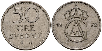 Швеция 50 эре 1972 Густав VI Адольф (1950-1973) KM 837 медно-никель 4176-552