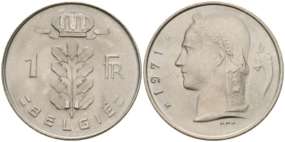 Бельгия 1 франк 1972 Belgie KM 143.1 медно-никель  UNC  4187-154