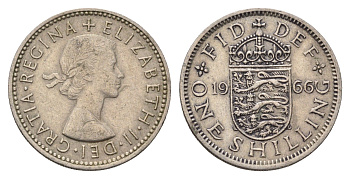 Великобритания 1 шиллинг 1966 Елизавета II (1952-2022), Английский герб KM 904, Spink 4147 медно-никель 4695-757