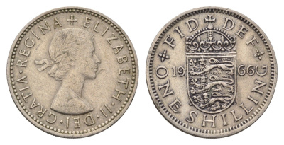 Великобритания 1 шиллинг 1966 Елизавета II (1952-2022), Английский герб KM 904, Spink 4147 медно-никель 4695-757