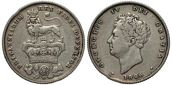 Великобритания 1 шиллинг 1826 Георг IV (1820-1830) KM 694, Spink 3812 серебро 1518-921