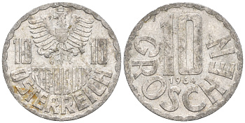 Австрия 10 грошей 1964 KM 2878 алюминий 60-826