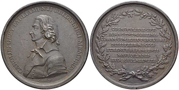 ШВЕЦИЯ МЕДАЛЬ 1801 НА СМЕРТЬ ЧАРЛЬЗА ГРЕЯ, ЧЛЕНА БРИТАНСКОГО ПАРЛАМЕНТА, КОСМОПОЛЬТА, СУДОВЛАДЕЛЬЦА, МЕДАЛЬЕР LUNDERBERY, ДИАМЕТР 53 ММ., ВЕС 48,43 ГР. железо 1084-3-31