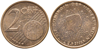 НИДЕРЛАНДЫ 2 ЕВРОЦЕНТА 2002 KM 235 сталь плакированная медью UNC 3334-1265