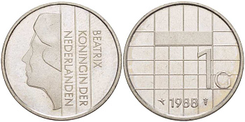 Нидерланды 1 гульден 1988 Беатрикс (1980-2013) KM 205 никель 210-1242