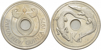 Папуа-Новая Гвинея 1 кина 1975 крокодилы KM 6 медно-никель UNC 3457-443