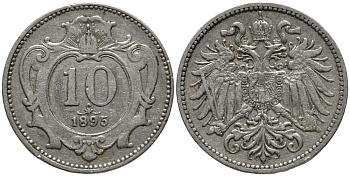 АВСТРИЯ 10 ГЕЛЛЕРОВ 1895 ФРАНЦ ИОСИФ (1848-1916) KM 2802 никель 116-831
