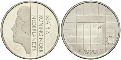 Нидерланды 1 гульден 1990 Беатрикс (1980-2013) KM 205 никель UNC 4579-437