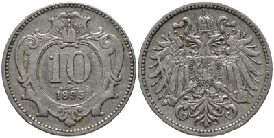 АВСТРИЯ 10 ГЕЛЛЕРОВ 1895 ФРАНЦ ИОСИФ (1848-1916) KM 2802 никель 116-831