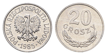 Польша 20 грошей 1985 Y A47 алюминий UNC 3336-555