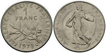 Франция 1 франк 1973 сеятель KM 925 никель 4135-833
