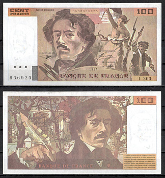 Франция 100 франков 1994 Pick 154 h бумага 7222-34-2-2