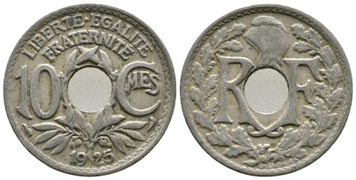 ФРАНЦИЯ 10 САНТИМОВ 1925 ТИП ЛИНДАЙЁ KM 866а медно-никель 4364-1316