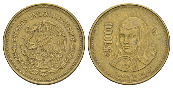 Мексика 1000 песо 1989 Мо, Хуана де Асбахе KM 536 алюминиевая бронза 4653-1025