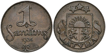 Латвия 1 сантим 1935 первая Республика (1918-1939) KM 1 бронза 4549-1225