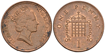 Великобритания 1 пенни 1994 Елизавета II (1952-2022) KM 935a, Spink 4391 (B4) сталь плакированная медью 4609-529