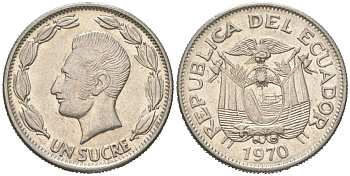 Эквадор 1 сукре 1970 KM 78b сталь плакированная никелем 4364-634