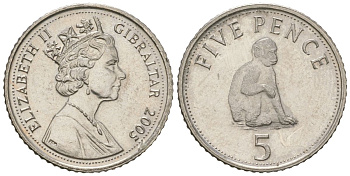 Гибралтар 5 пенсов 2005 KM 1081 медно-никель UNC 4621-111