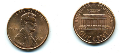 США 1 ЦЕНТ 1997 KM 201b цинк плакированный медью 46-1062