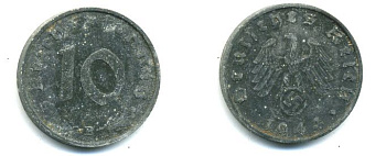 ГЕРМАНИЯ 10 РЕЙХСПФЕННИГОВ 1944 B цинк 62-2524
