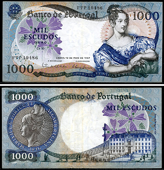 Португалия 1000 эскудо 1967 Мария II, королева Португалии Pick 172 a (6)  бумага   451-1190-2