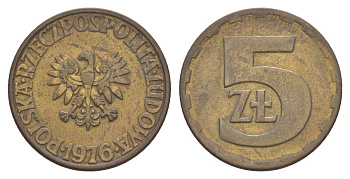 Польша 5 злотых 1976 Y 81.1 латунь 4633-122