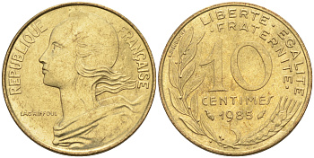 Франция 10 сантимов 1985 тип Марианна KM 929, LE FRANC 144.25 медь алюминий никель    4594-1218