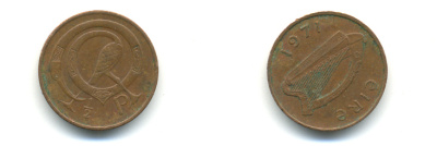 ИРЛАНДИЯ 1 ПЕННИ 1971 ПТИЧКА KM 20 бронза 176-626