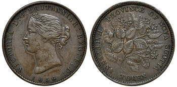 Канада, Новая Шотландия жетон в 1/2 пенни 1856 Король Виктория (1837 - 1901) CCT NS-5, KM 5, Breton 876 медь 4044-731