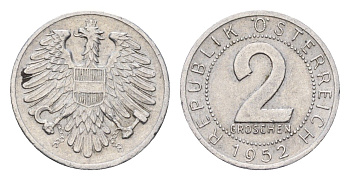 Австрия 2 гроша 1952 KM 2876 алюминий 4669-659