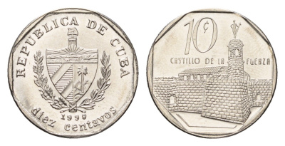 Куба 10 сентаво 1999 форт в Гаване Ла-Фуэрса KM 576.2 сталь плакированная никелем UNC 4696-1165