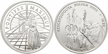 Польша 10 злотых 2002 Иоанн Павел II KM 437 серебро PROOF 1087-8-12