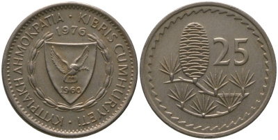 Кипр 25 милей 1976 KM 40 медно-никель 4567-667