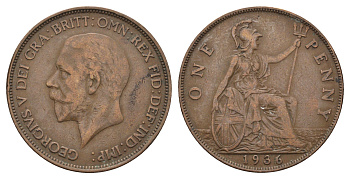 Великобритания 1 пенни 1936 Георг V (1910-1936) KM 838, Spink 4055 бронза 4692-721