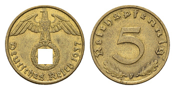 Германия 5 рейхспфеннигов 1937 F KM 91, J. 363 алюминиевая бронза 4674-1235