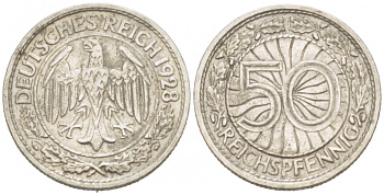 Германия 50 рейхспфеннигов 1928 A KM 49, J.324 никель 3955-417