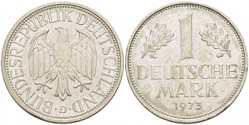 ФРГ 1 МАРКА 1973 D KM 110, J. 385 медно-никель 3718-1142