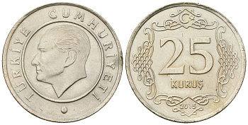 Турция 25 курушей 2015 KM 1242 медно-никель 4610-1115