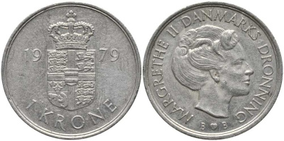 Дания 1 крона 1979 S; B, Маргрете II (1972-) KM 862.1 медно-никель 113-914