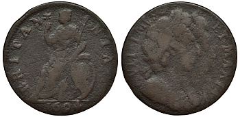 Англия 1 фартинг 1694 Вильгельм III и Мария II (1688-1694) Spink 3453 медь 1524-235