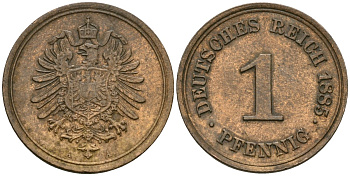 Германия 1 пфенниг 1885 A, Вильгельм I (1871-1888) KM 1, J. 1 медь 4608-539