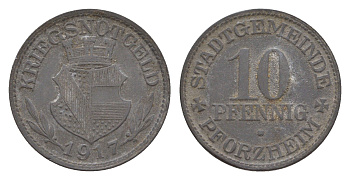 Пфорцгейм 10 пфеннигов 1917 Funck 423.1, Men05 20430.1, Men18 25604.1 цинк 4547-652