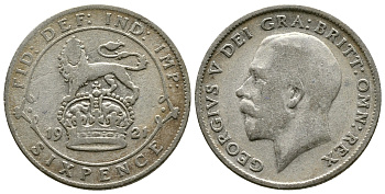 Великобритания 6 пенсов 1921 Георг V (1910-1936) KM 815а.1, Spink 4024 серебро 4178-122