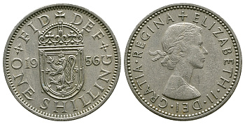 Великобритания 1 шиллинг 1956 Елизавета II (1952-2022), Шотландский герб KM 905, Spink 4148 медно-никель 4384-617