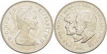 Великобритания 25 пенсов 1981 Королевская свадьба принца Чарльза и леди Дианы, Елизавета II (1952-2022) KM 925, Spink 4229 медно-никель 118-622