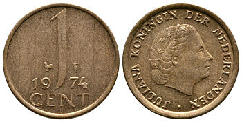 НИДЕРЛАНДЫ 1 ЦЕНТ 1974 ЮЛИАНА KM 180 бронза 75-956